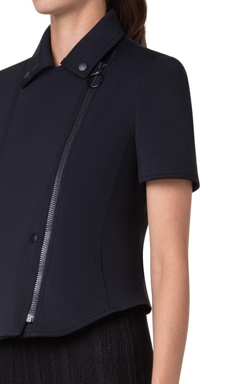 Akris Punto Short-sleeve Fitted Neoprene Biker Jacket In Black