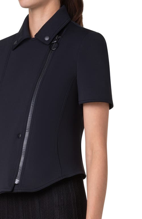 Shop Akris Punto Peplum Short Sleeve Spacer Knit Biker Jacket In Black