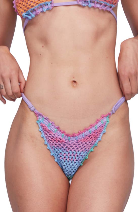 Shop Capittana Kendall Crochet Trim Bikini Bottoms In Coral Multicolor