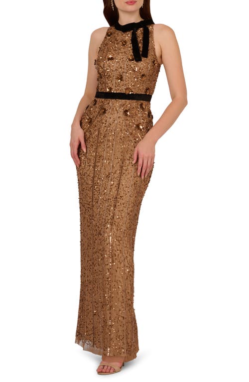 Shop Adrianna Papell Beaded Column Gown In Copper