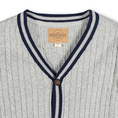 Shop Hope & Henry Baby Boys' Organic Cable Cardigan, Infant In Gray Heather Cable With Navy