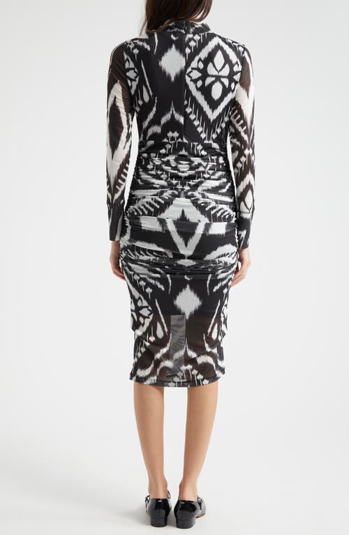 FARM RIO FARM RIO IKAT PRINT LONG SLEEVE MIDI DRESS 