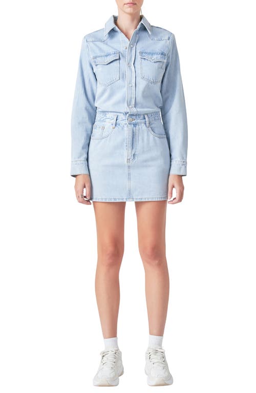 Shop Grey Lab Long Sleeve Denim Mini Shirtdress In Blue