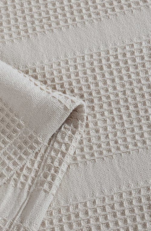 Calvin Klein Waffle Weave Stripe Cotton Blanket In Beige/tan