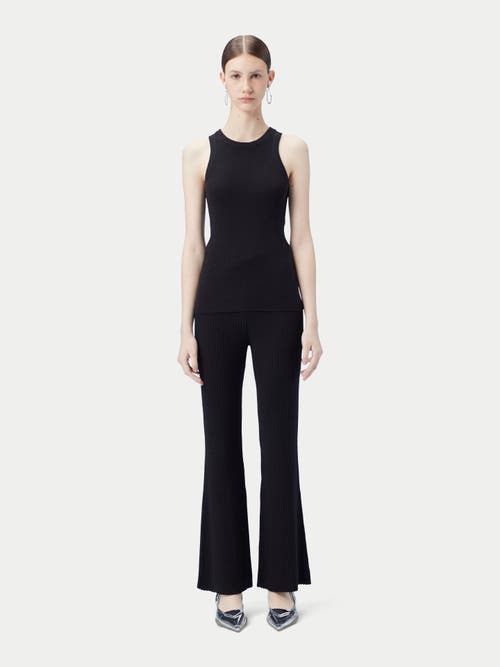 Gobi Mongolian Cashmere Drawstring Ribbed Cotton Silk Cashmere Blend Flares In Black