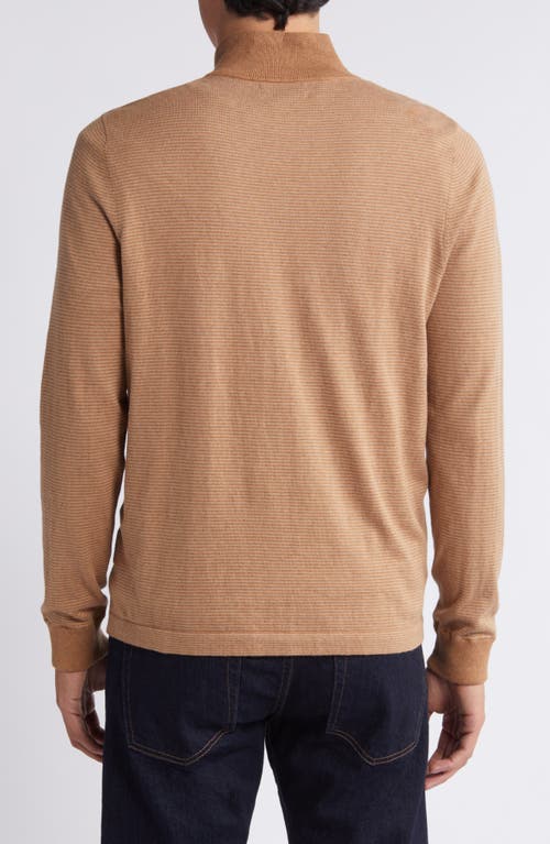 Shop Nordstrom Quarter Zip Long Sleeve Cotton & Silk T-shirt In Brown Bear- Oatmeal Stripe