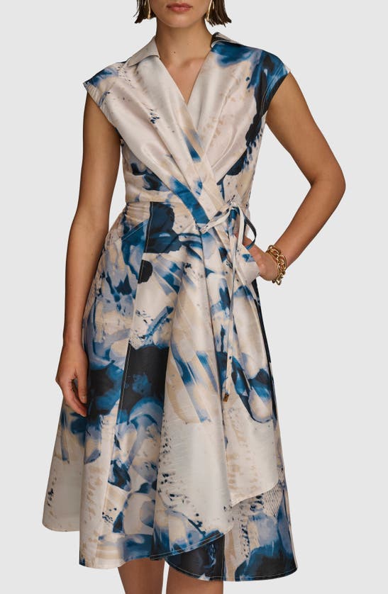 Shop Donna Karan Print Midi Wrap Dress In Tide/ Cream
