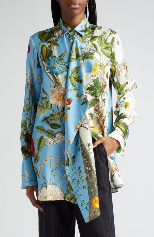 MONSE Floral Skeleton Print Silk Button-Up Shirt Blue/Ivory Multi at Nordstrom,