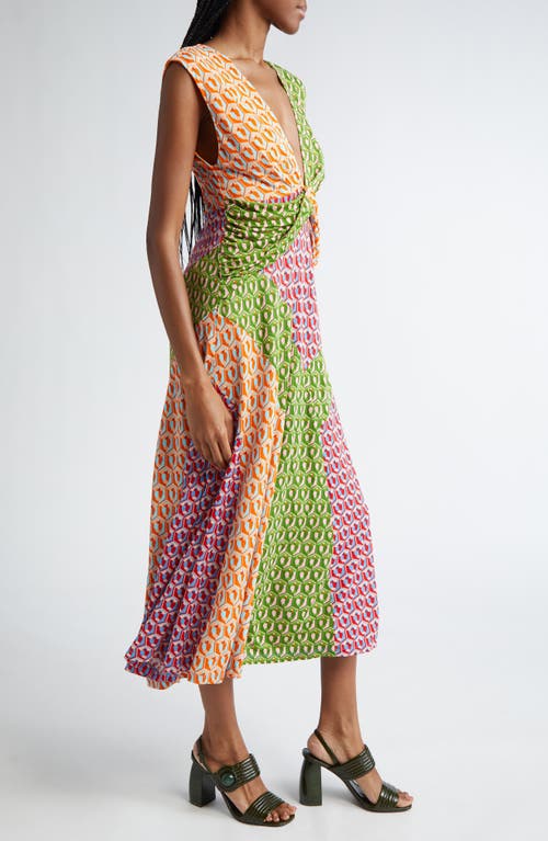 Shop Farm Rio Cashew Knot Front Midi Dress In Green Multi