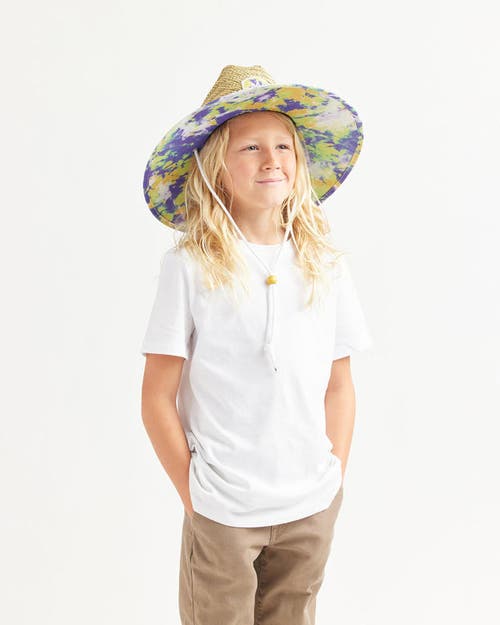 Hemlock Dylan Big Kids Straw Lifeguard Hat In Purple & Green Tie-dye
