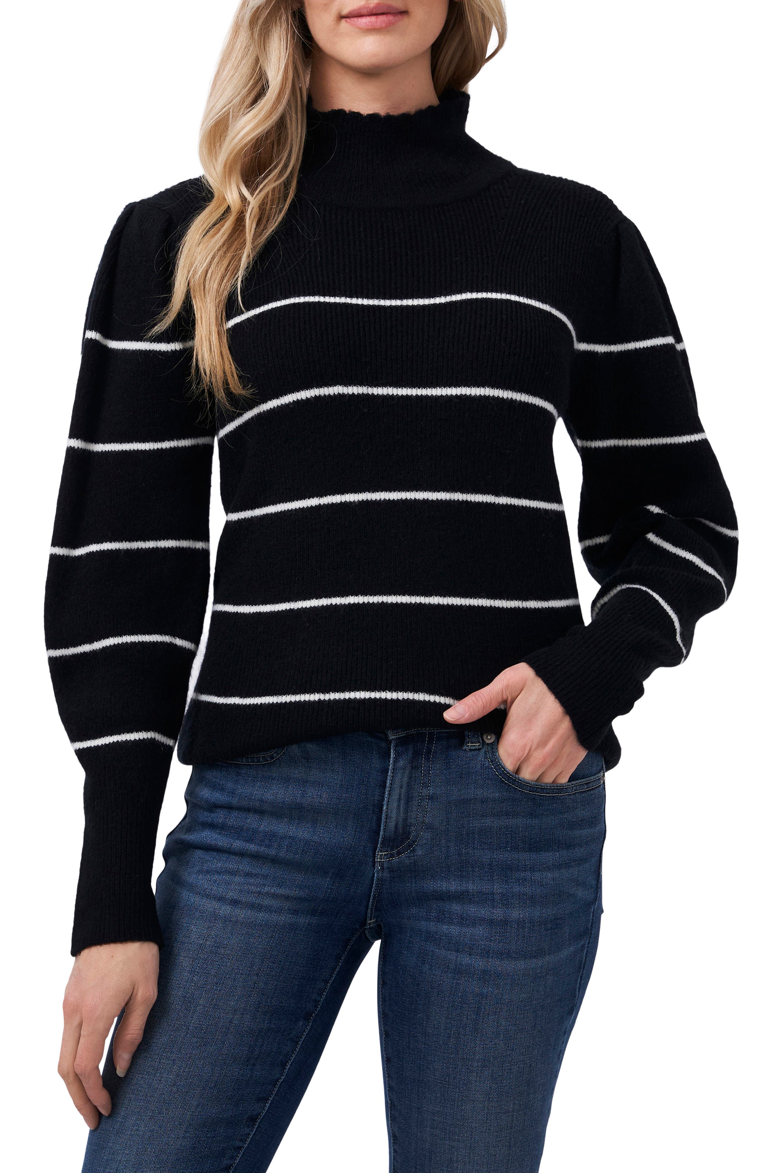 striped mock neck