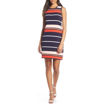Petite Eliza J Stripe Sleeveless Shift Sweater Dress, Blue