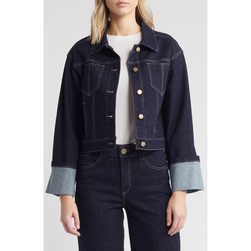 Wit & Wisdom Cuff Crop Denim Jacket In Indigo