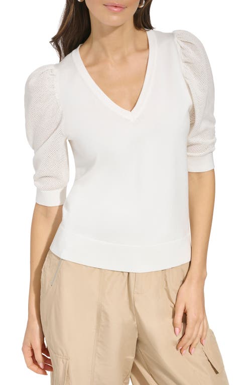 DKNY Puff Sleeve V-Neck Sweater at Nordstrom,