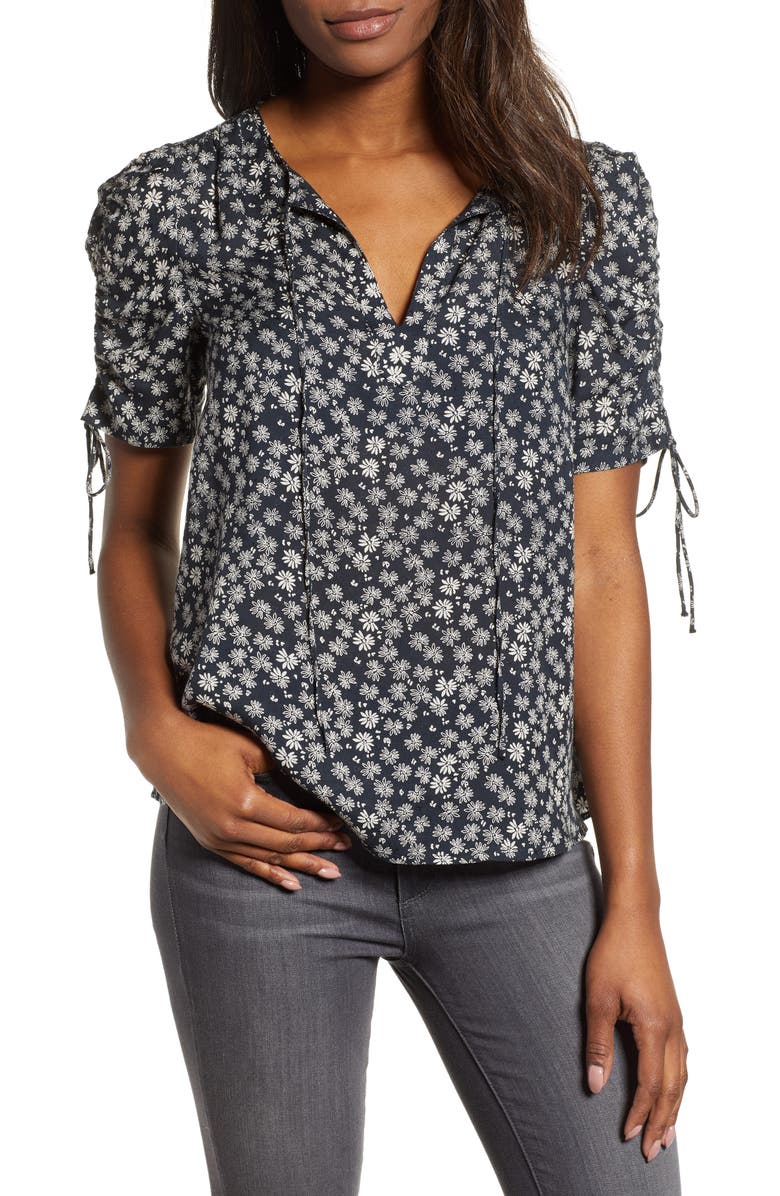 Lucky Brand Floral Print Tie Sleeve Top | Nordstrom