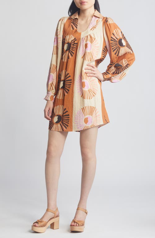 Shop Ciebon Elaine Long Sleeve Shift Dress In Brown Multi