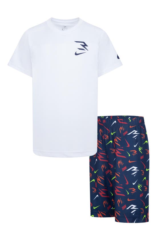 3 Brand Kids' Dri-fit T-shirt & Shorts In Midnight Navy