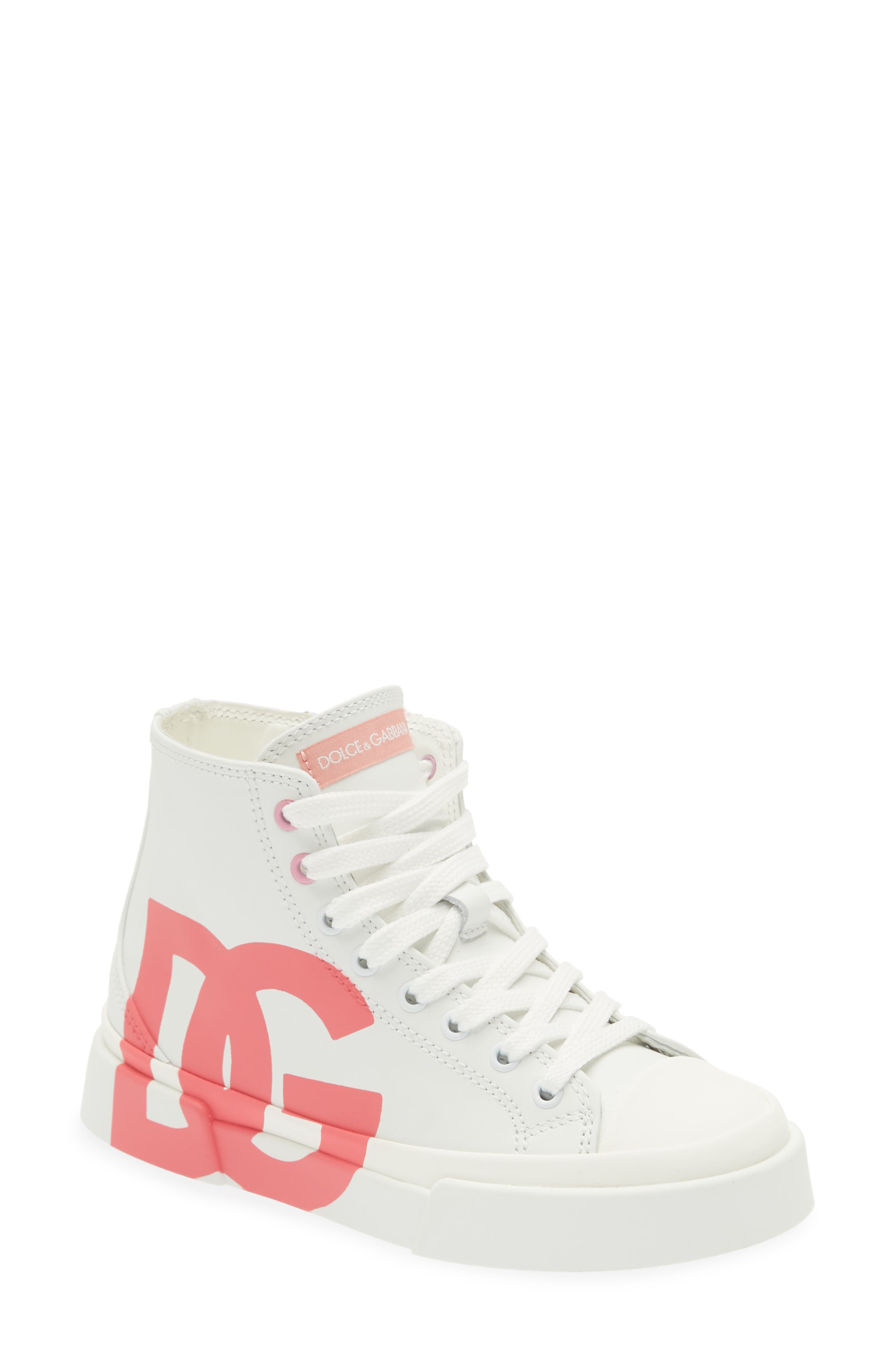 Dolce & Gabbana DG Logo High Top Sneaker in White/Pink at Nordstrom, Size 10Us