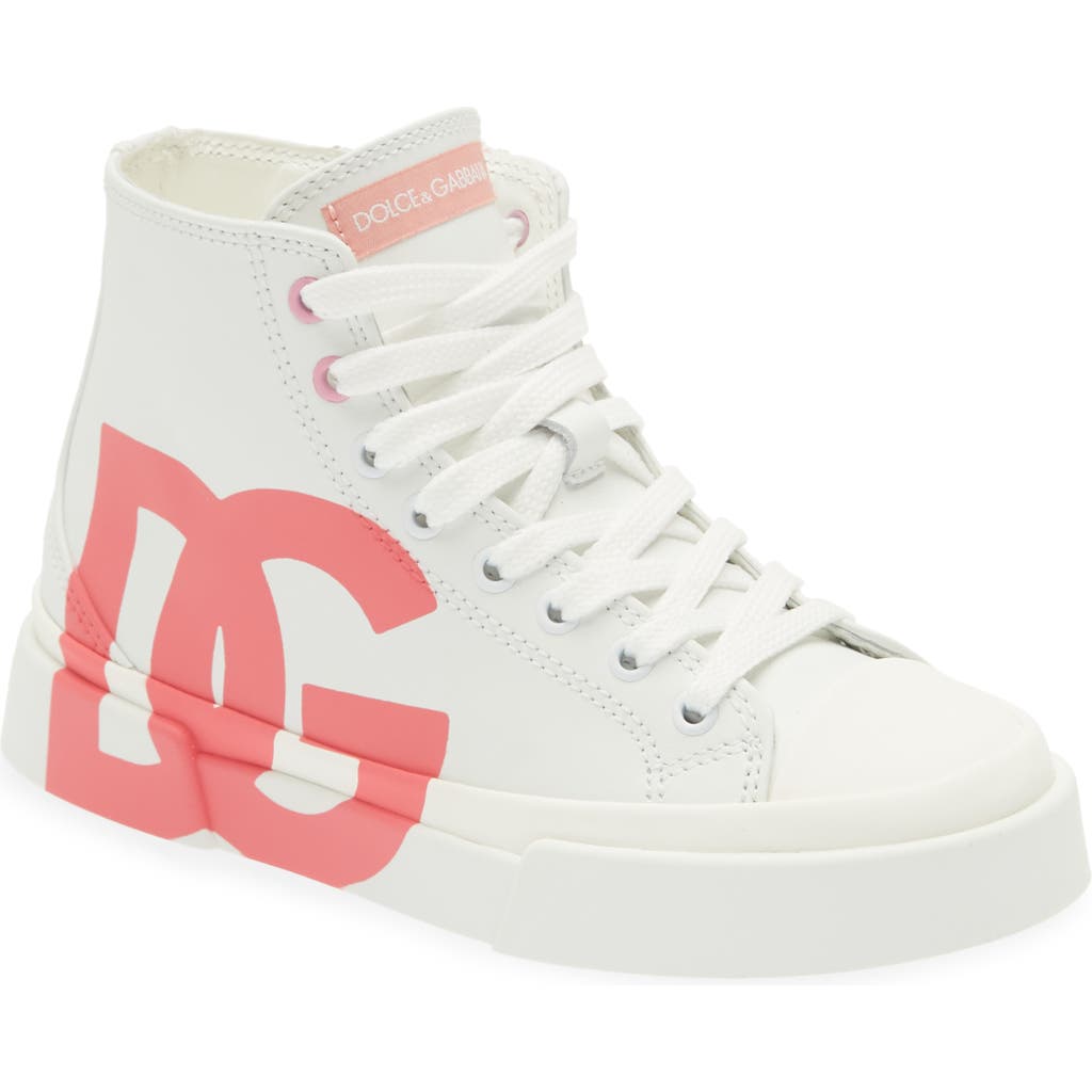 Dolce & Gabbana Dolce&gabbana Dg Logo High Top Sneaker In White/pink