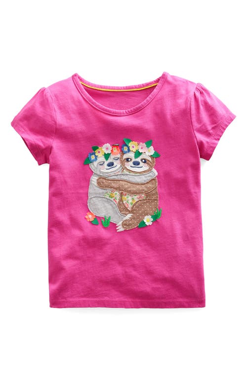 Boden Kids' Appliqué Cotton Graphic Tee in Tickled Pink Sloths