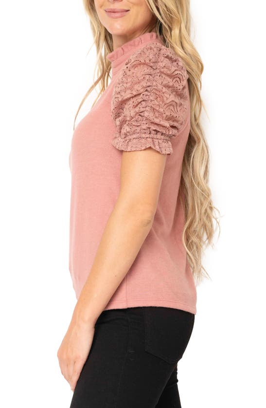 Shop Gibsonlook Cinched Lace Sleeve Knit Top In Dusty Mauve