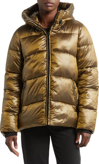 Calvin klein hooded metallic puffer coat hotsell