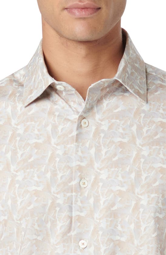 Shop Bugatchi Miles Ooohcotton® Leaf Print Short Sleeve Button-up Shirt In Sand