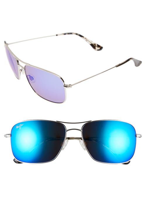 Maui Jim Wiki Wiki 59mm Polarized Aviator Sunglasses in Silver/Blue Hawaii at Nordstrom