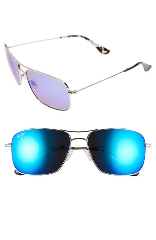 Maui Jim Wiki Wiki 59mm Polarized Aviator Sunglasses In Silver/blue Hawaii