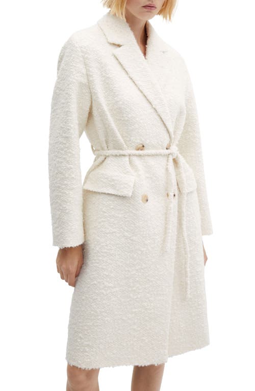 Mango Coat With Lapels And Belt Ecru In Ecru