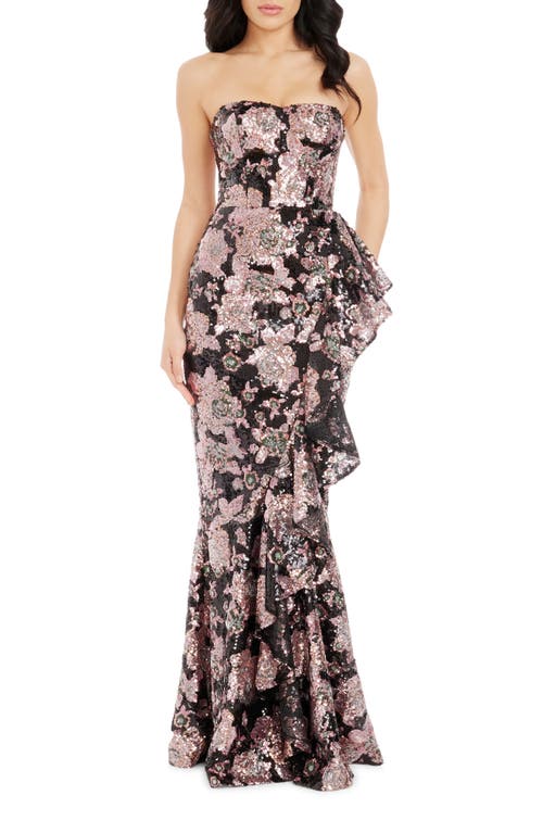 DRESS THE POPULATION DRESS THE POPULATION PARIS SEQUIN RUFFLE STRAPLESS GOWN 