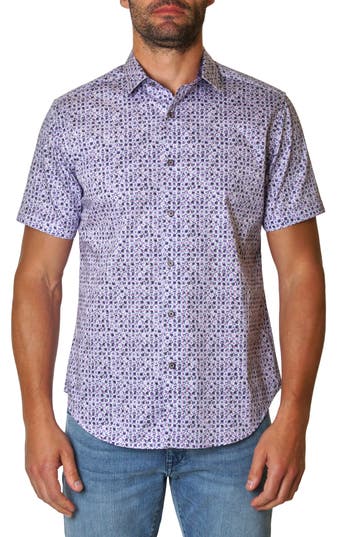Robert Graham Atkins Short Sleeve Woven Button-up Shirt In Purple