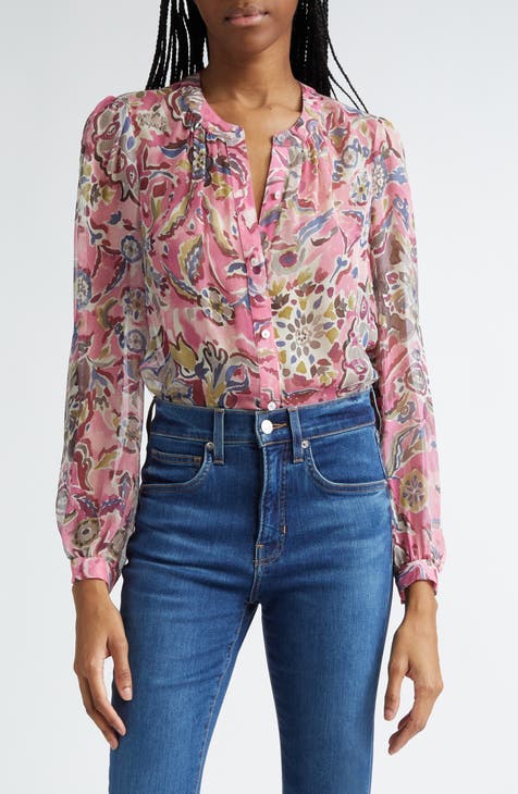 BOSS - Regular-fit blouse in floral-print silk