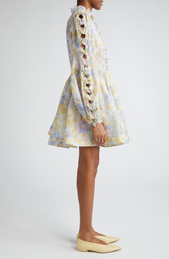 Shop Zimmermann Butterfly Embellished Long Sleeve Linen & Silk Minidress In Blue Meadow