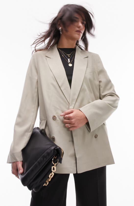 Shop Topshop Double Breasted Jacket In Beige