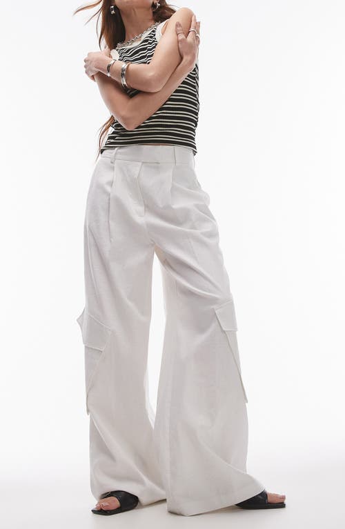 TOPSHOP TOPSHOP PLEATED LINEN BLEND WIDE LEG CARGO PANTS 