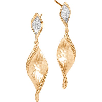 John Hardy Classic Chain Hammered Gold Drop Earrings With Diamonds