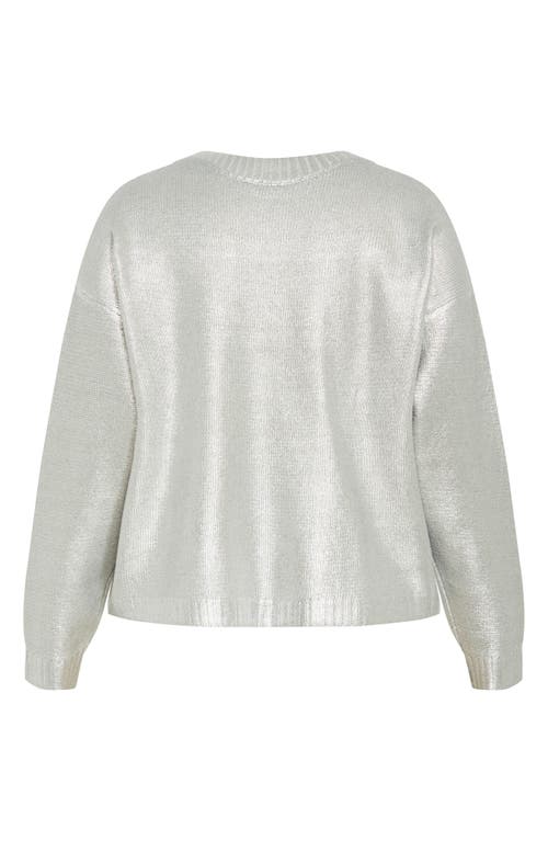 Shop City Chic Iliana Metallic Cable Stitch Sweater In Silver