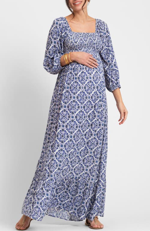 Seraphine Maternity Maxi Dress in Blue Print at Nordstrom, Size 2