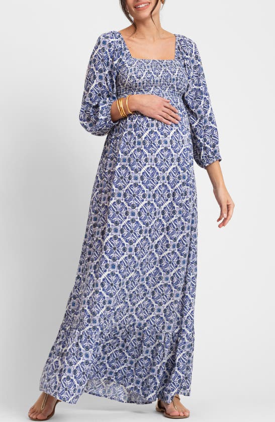 Seraphine Maternity Maxi Dress In Blue Print