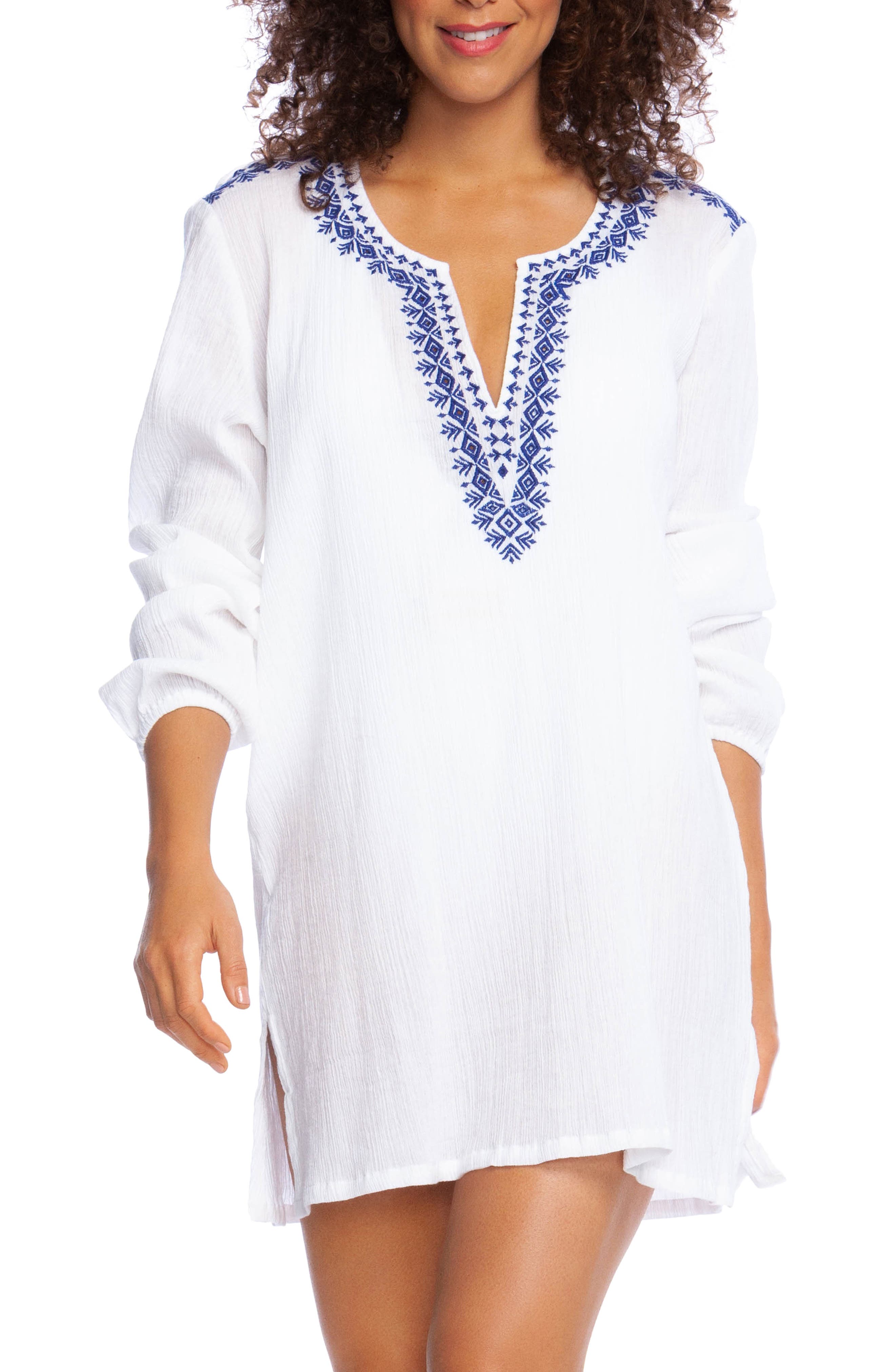 La Blanca Embroidered Cover-Up Tunic, White