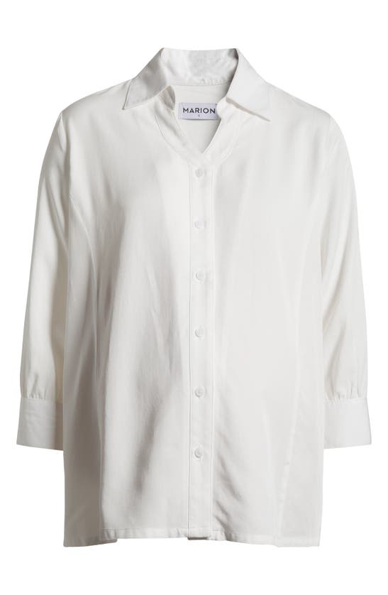 Marion Three-quarter Sleeve Twill Maternity Button-up Top In White