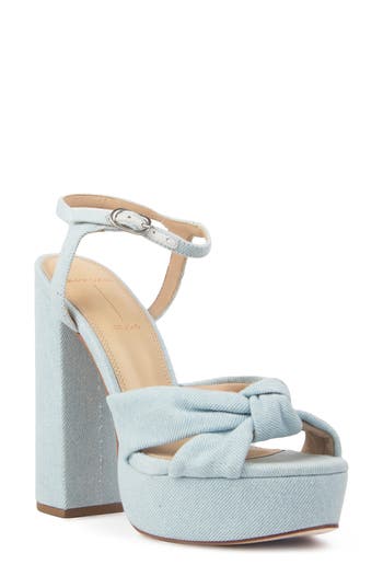 Black Suede Studio Abby Denim Block Heel Platform Sandal In Light Denim