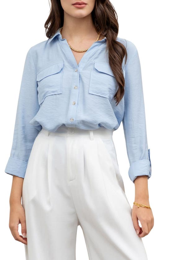 Blu Pepper Crinkle Button-up Shirt In Blue