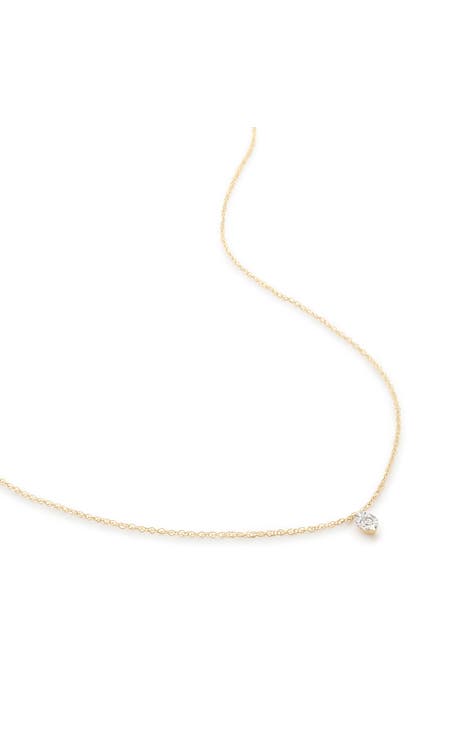 14K Gold Marquise Diamond Solitaire Necklace