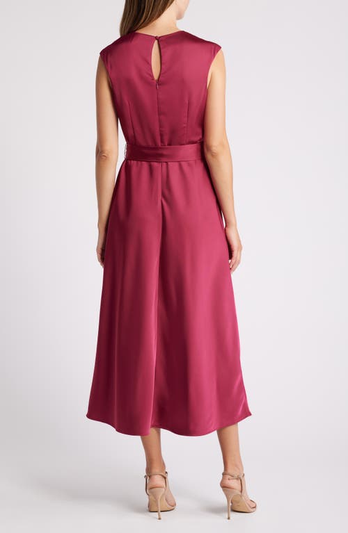 Shop Tahari Asl Cross Neck Sleeveless Midi Dress In Mulberry