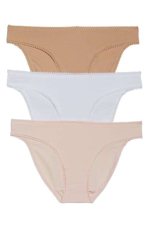 Shop On Gossamer 3-pack Cotton Hip Bikinis In Champagne/blush/white