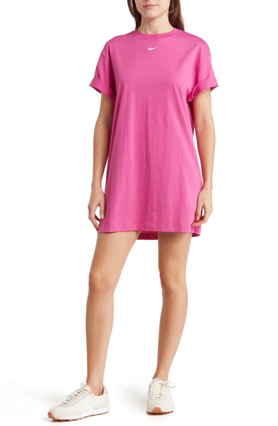 Nike Sportswear Essential T-shirt Dress In Active Fuchsia/ White