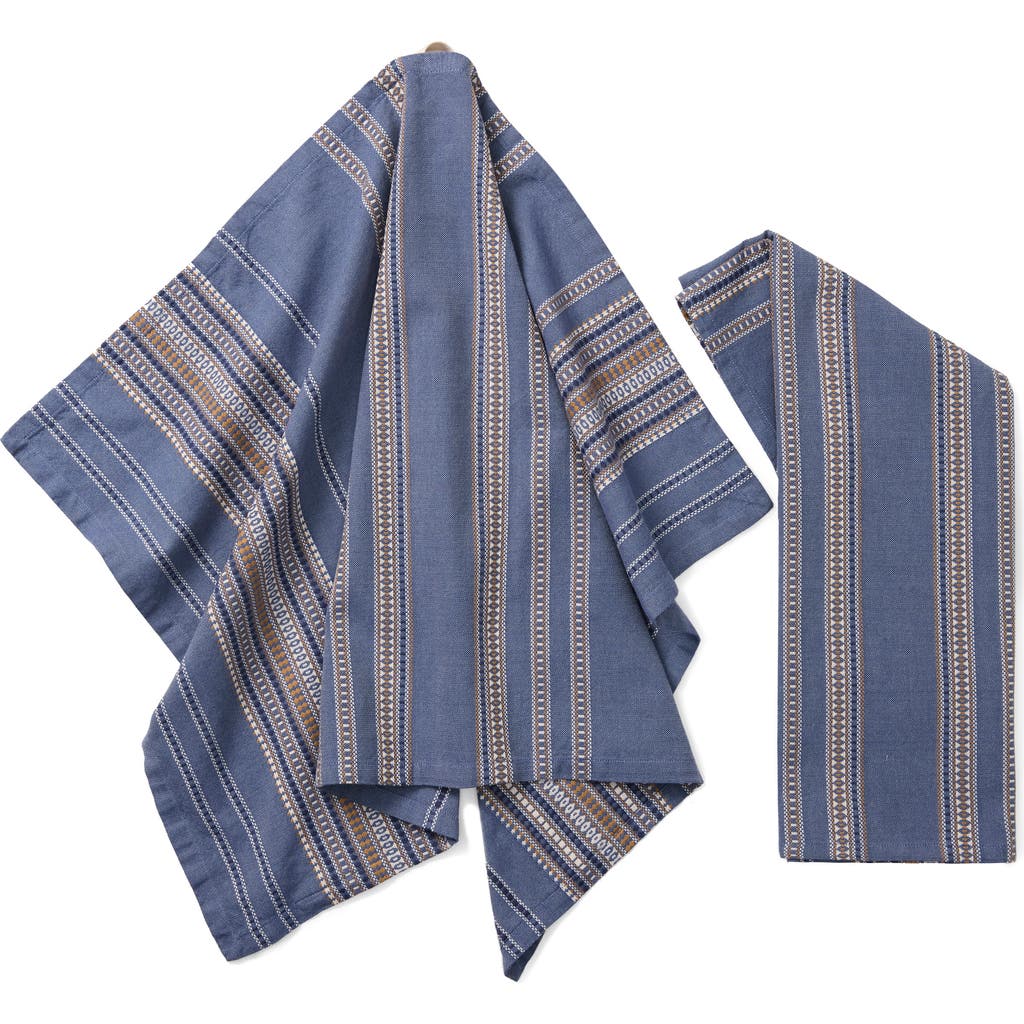 Coyuchi Lobos Set of 2 Organic Cotton Hand Towels in Azure W/Indigo