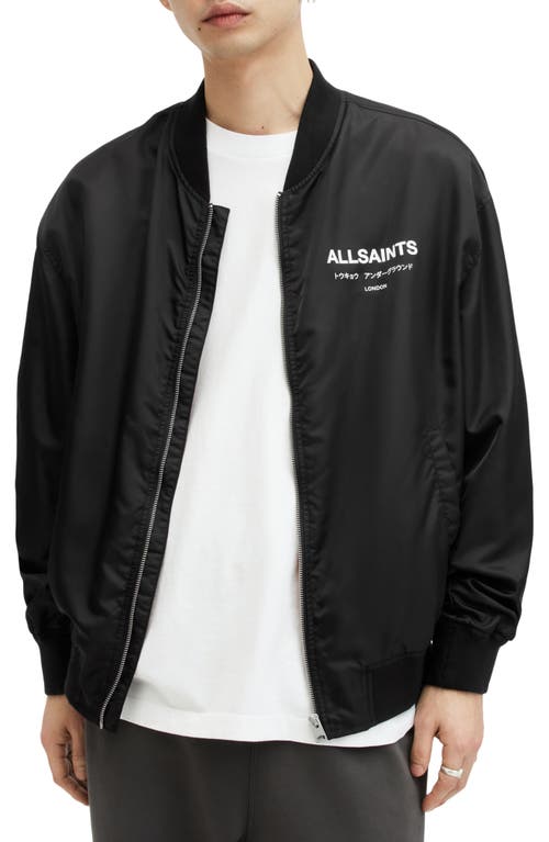 AllSaints Underground Nylon Bomber Jacket Black at Nordstrom,